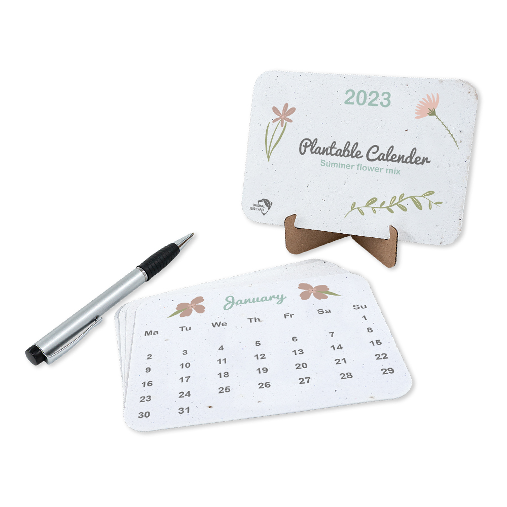 Seed paper calendar on stand