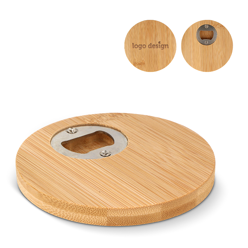 Bamboo coaster with bottle opener