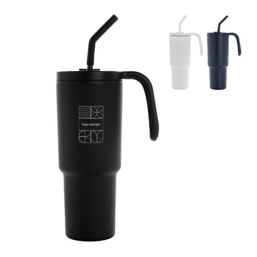 Tumbler with straw and handle - Image 1